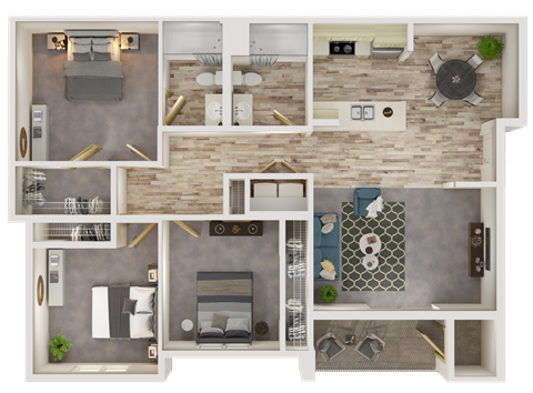 Floor plan for 3 beds, 2 baths, 1179 sqft